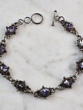 Womens Vintage Estate Sterling Silver Amethyst Bracelet 10.4g E4165
